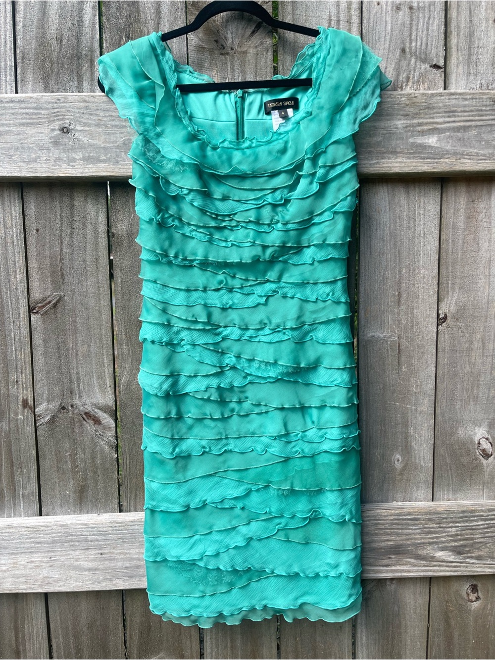Tadashi Shoji Aqua Tiered Ruffle Mini Dress Sz 4